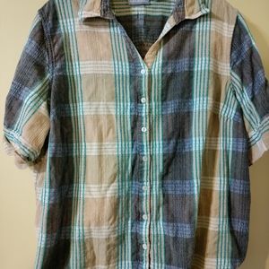 Liz & Me Blue and Tan Plaid shirt 3X